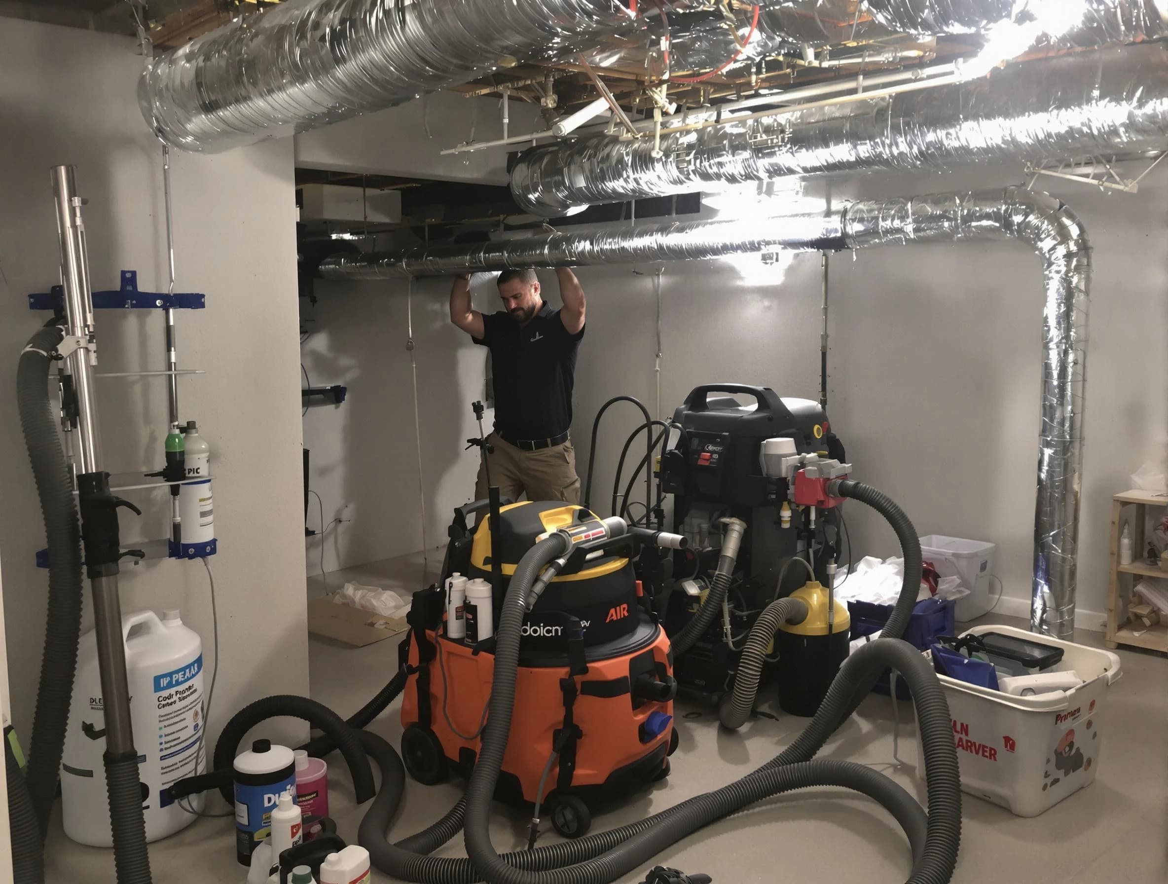 Vestavia Hills Air Duct Cleaning specialist performing professional mold removal from air ducts using safety equipment in Vestavia Hills